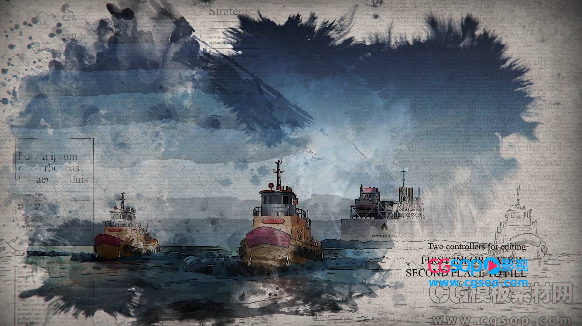 复古风格水墨晕开图片相册模板