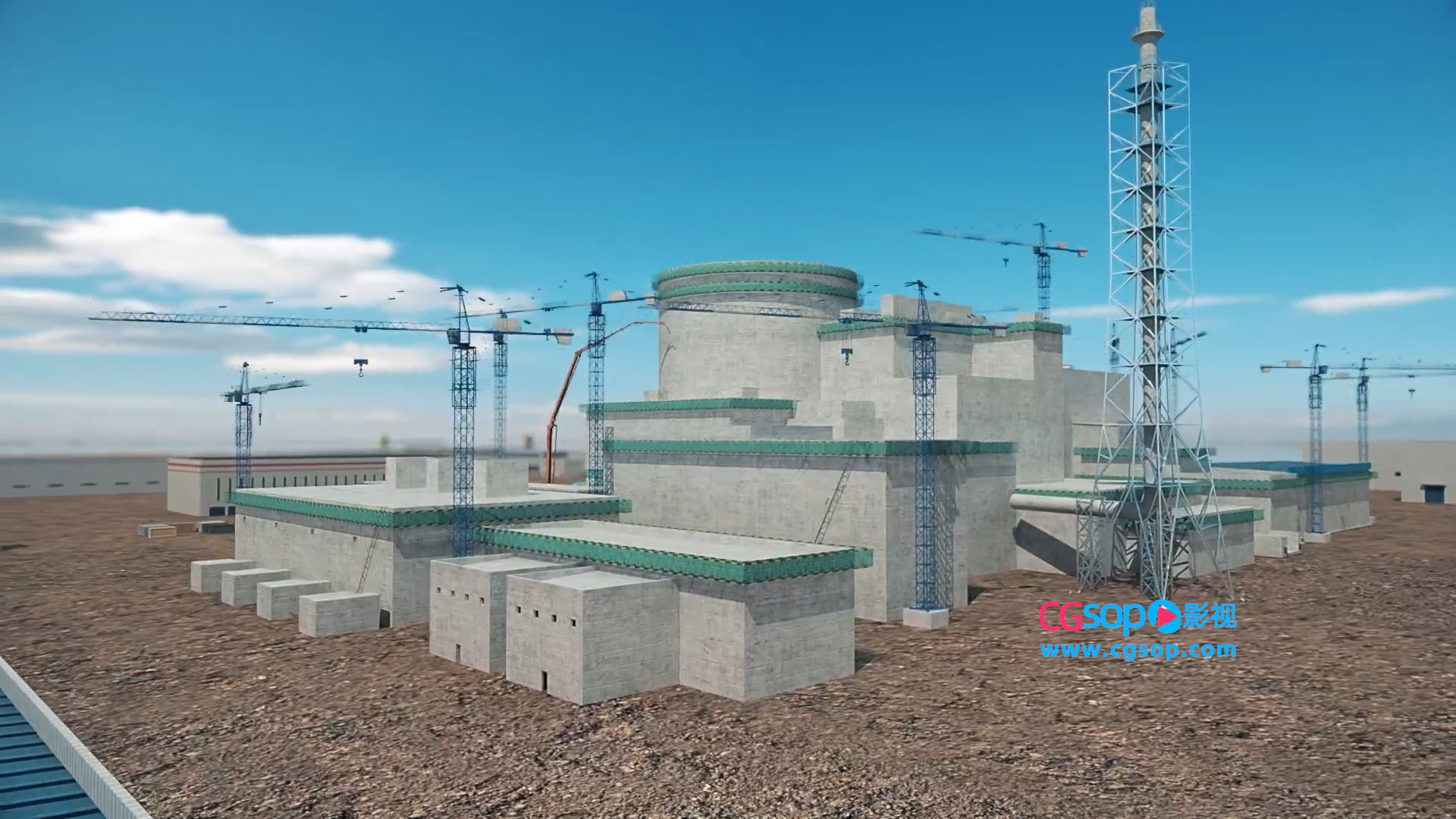 工厂工程项目建筑生长动画