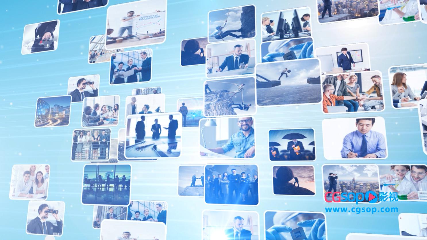 蓝色多图logo演绎片头AE模板