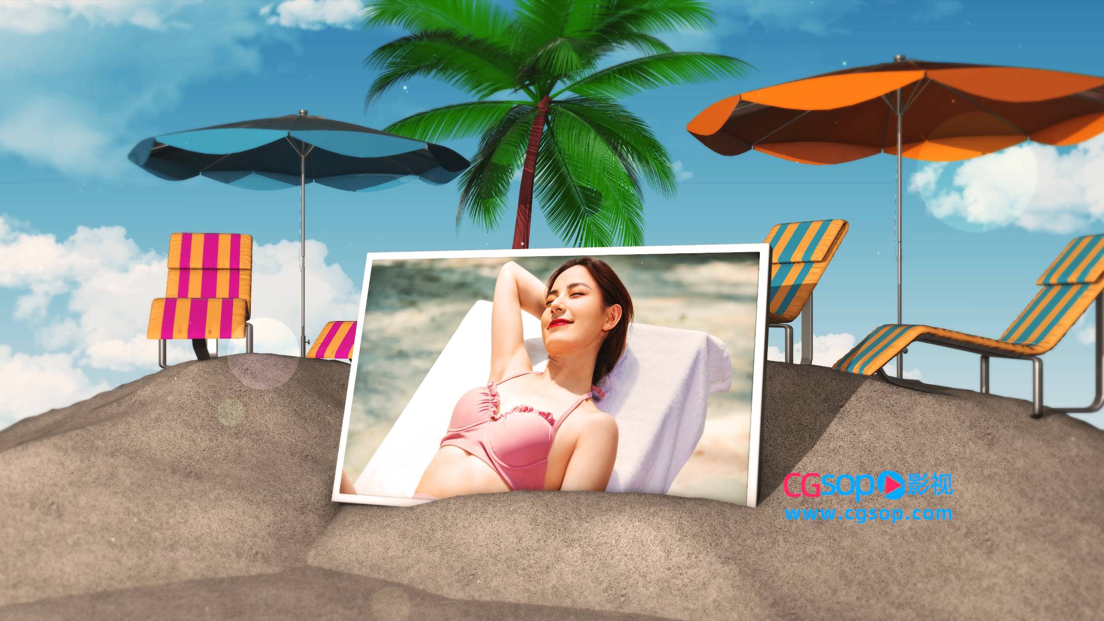 夏日旅游3D图形动画沙滩照片展示