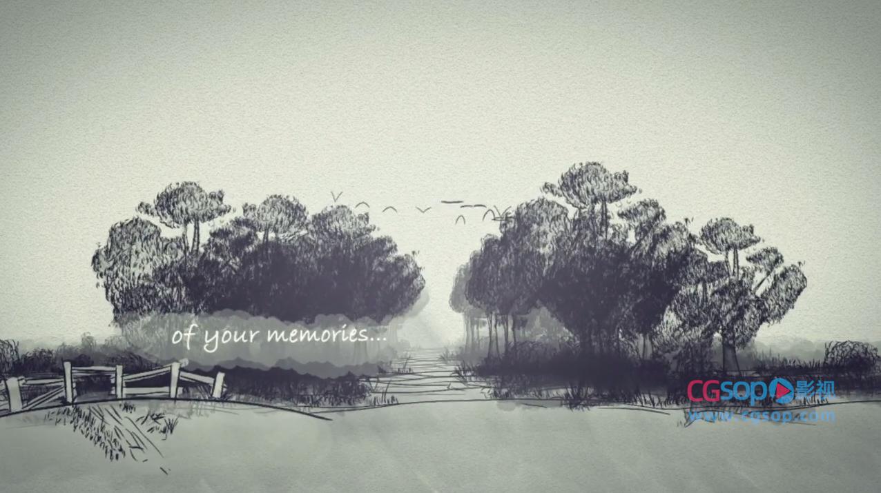 手绘森林风景照片展示AE模板