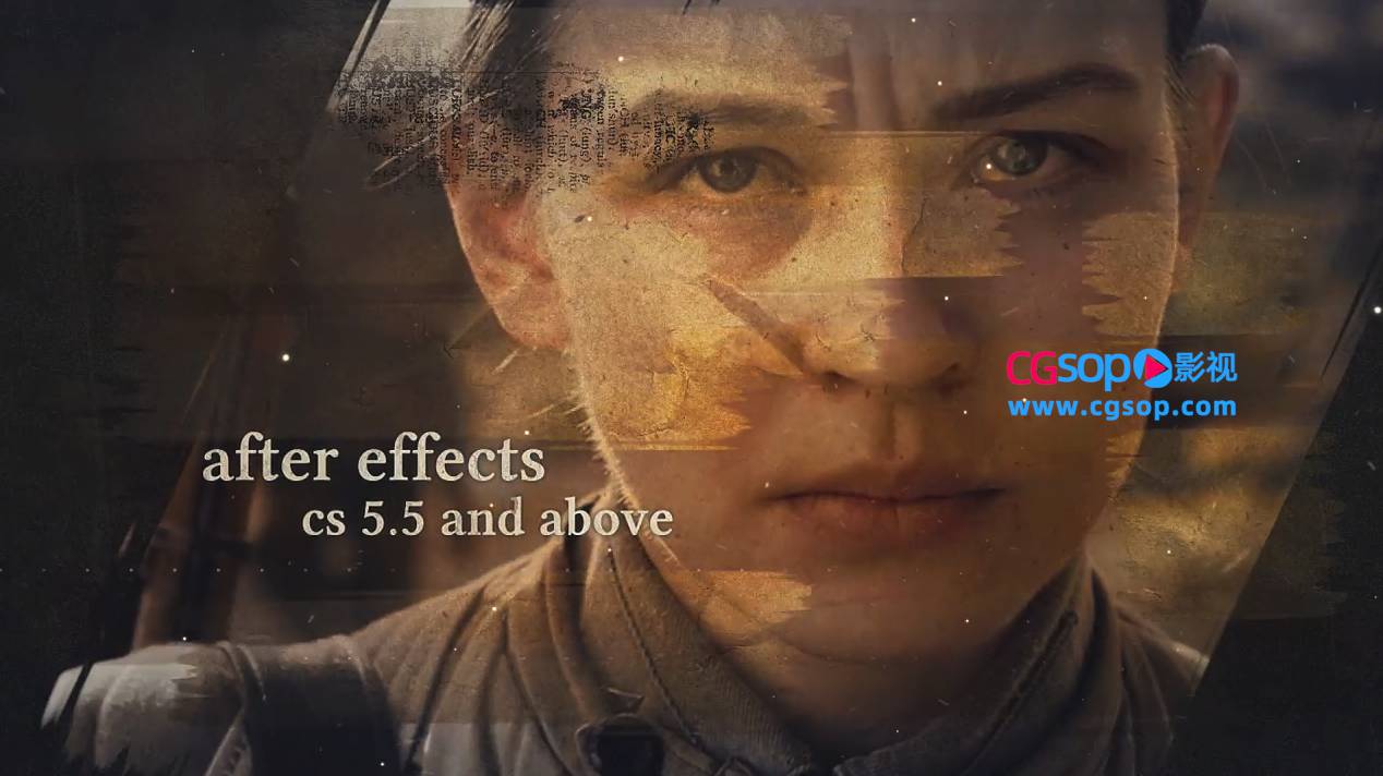 笔刷定格转场的历史怀旧影像剪辑展示