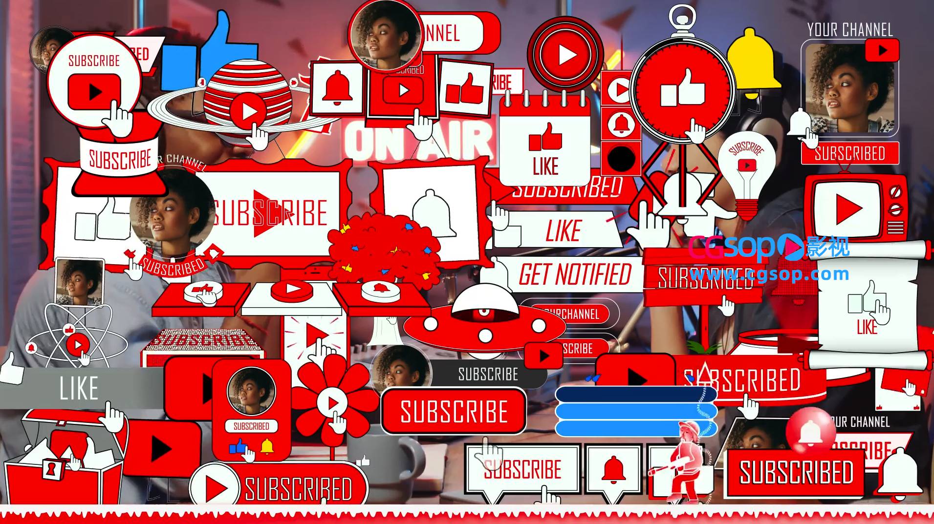 56个等社交自媒体的订阅关注按钮动画设计素材