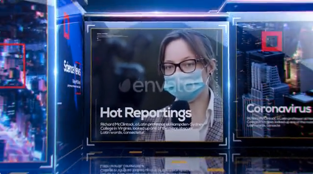 蓝色立方体空间中的24小时新闻栏目包装片头