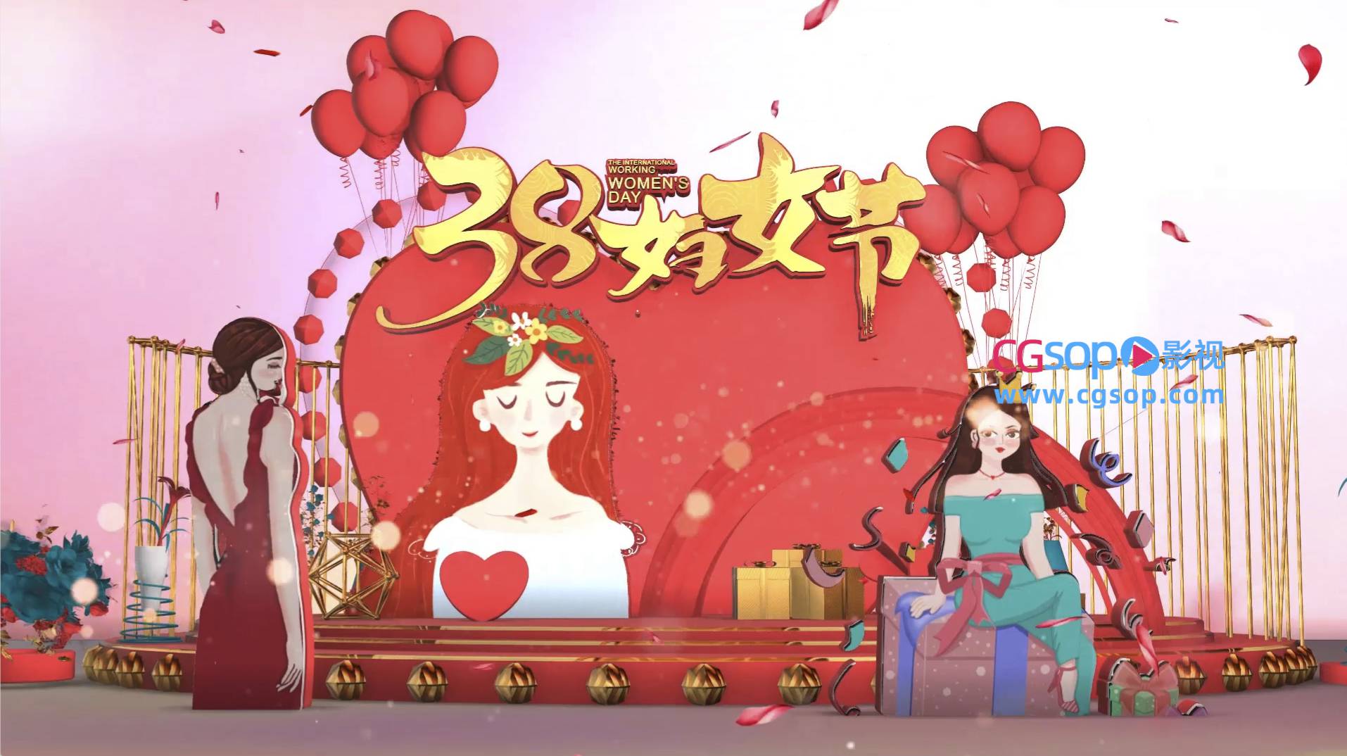 38妇女节唯美全三维E3D片头AE模板