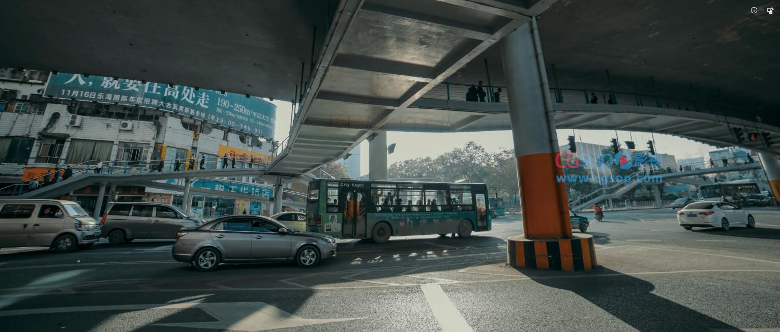 城市立交桥下十字路口车流延时