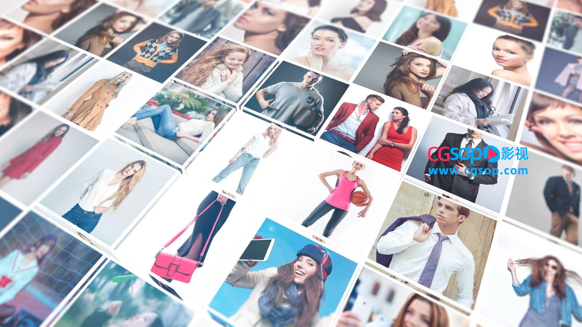 拼贴立方体方块图片墙logo动画AE模板