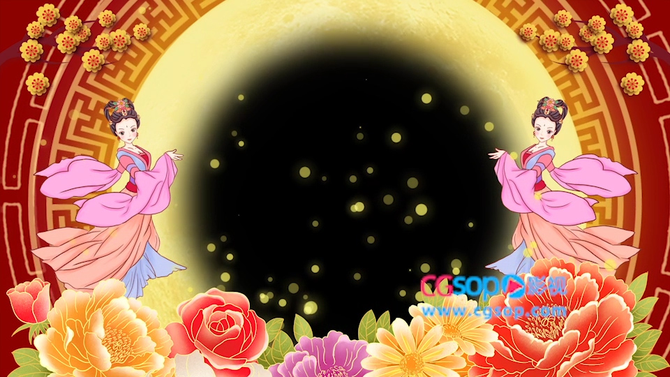 4K唯美嫦娥中秋边框遮罩动画元素