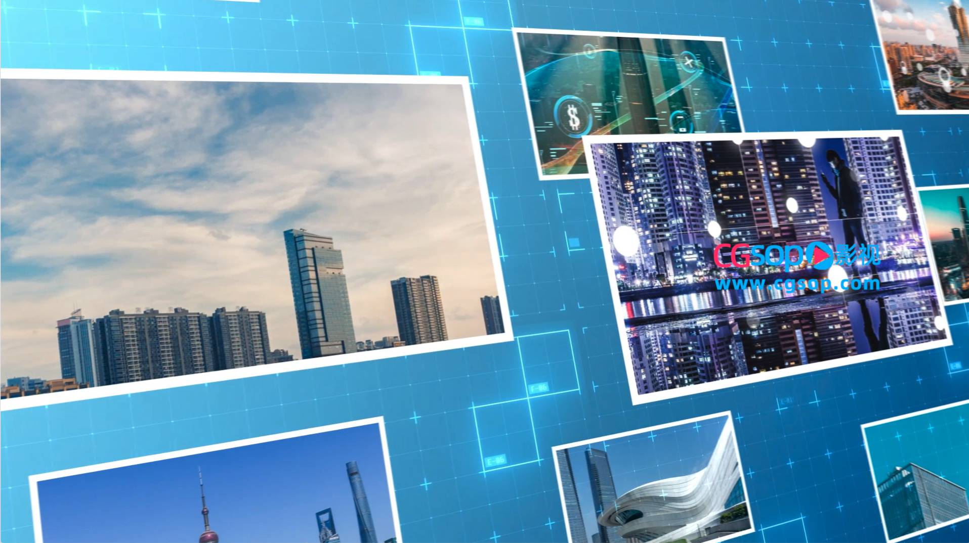 科技风城市图文照片墙汇聚AE模板