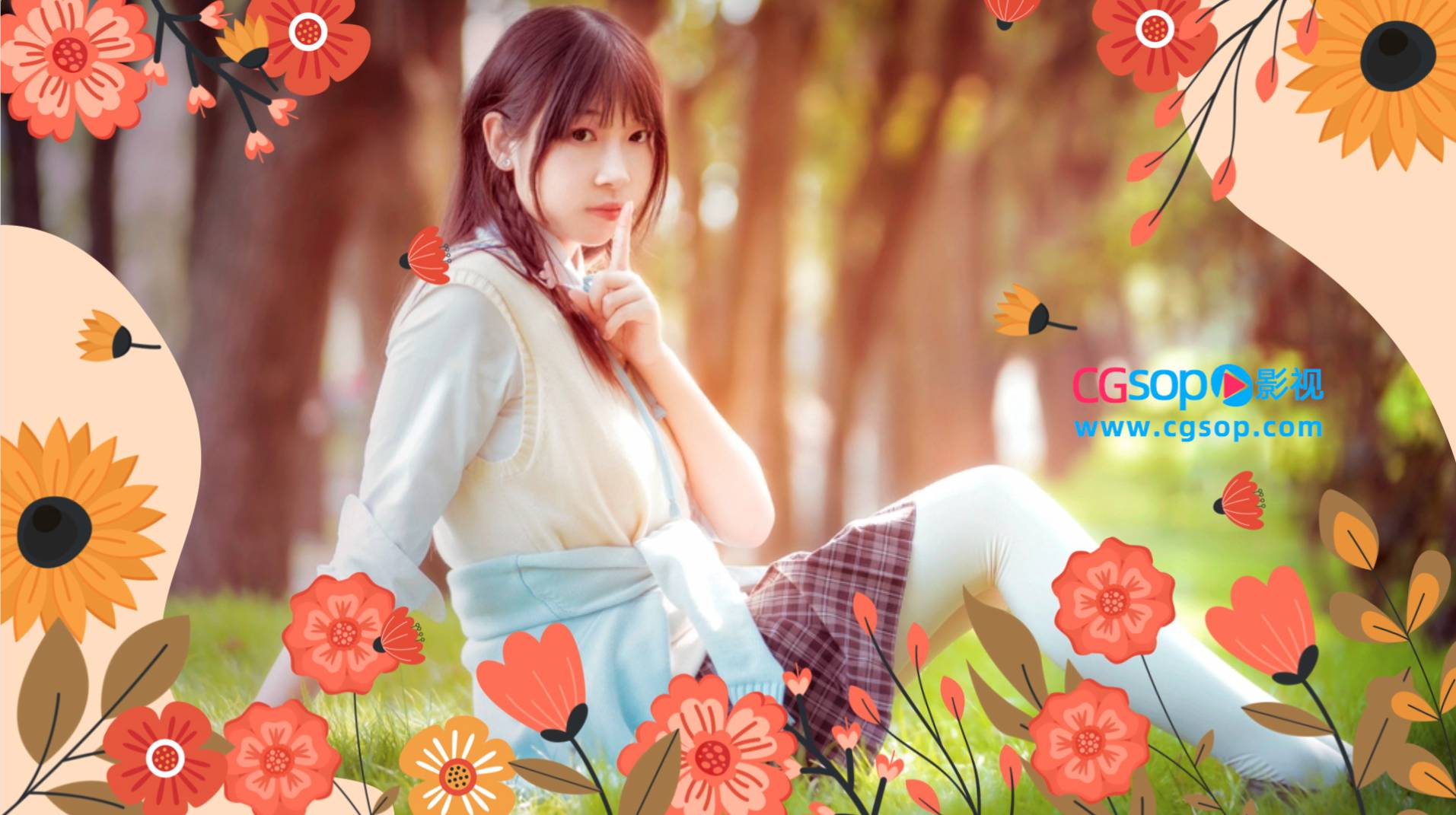 春季花朵植物卡通动画照片写真相册AE模板