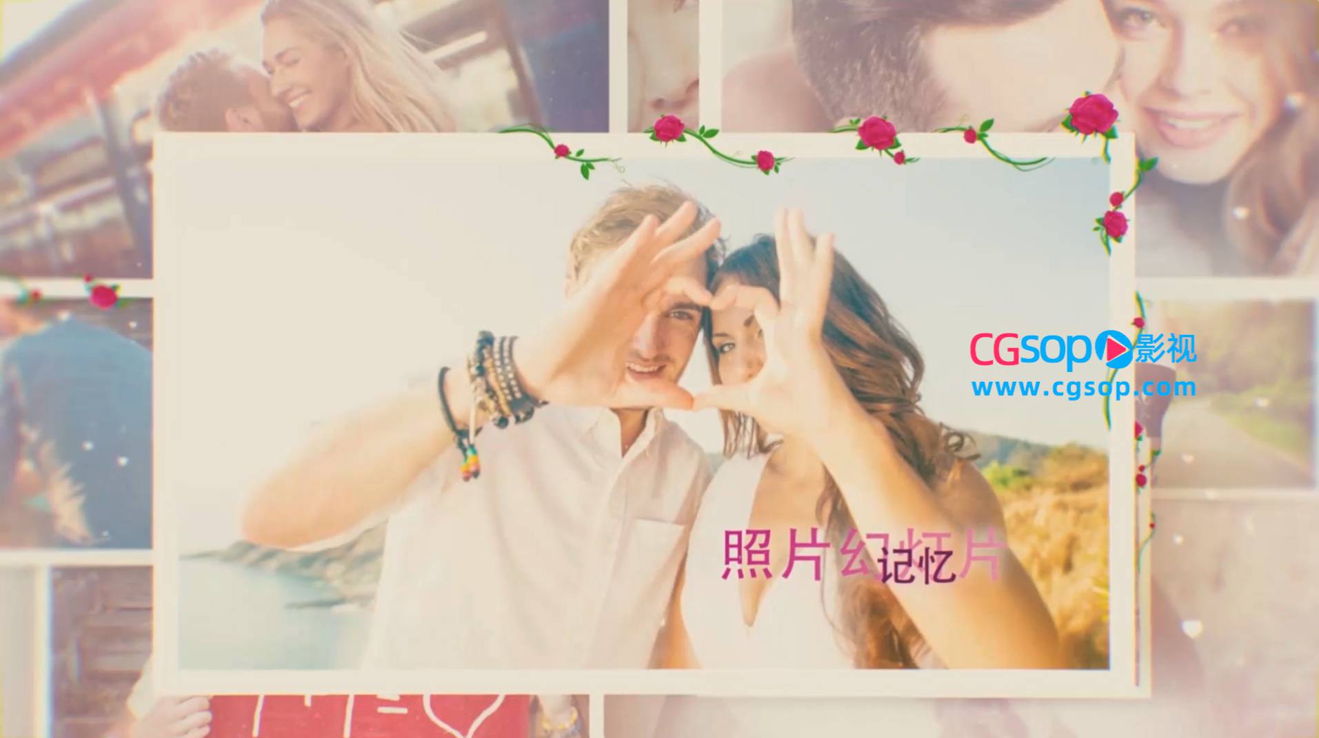 三维透视动画照片墙相册婚礼视频AE模板