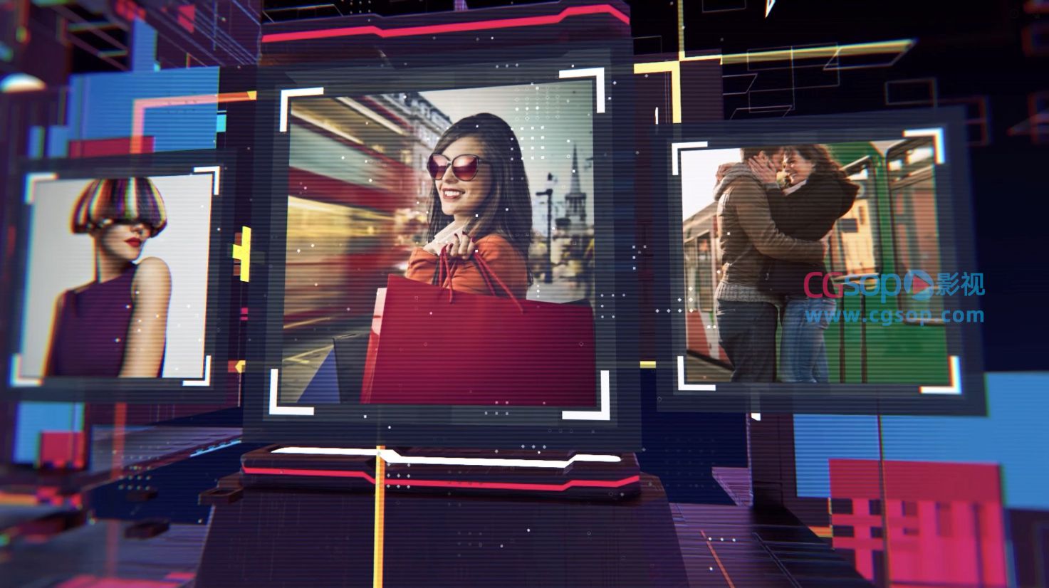 三维网格空间数字艺术图文展示动画AE模板