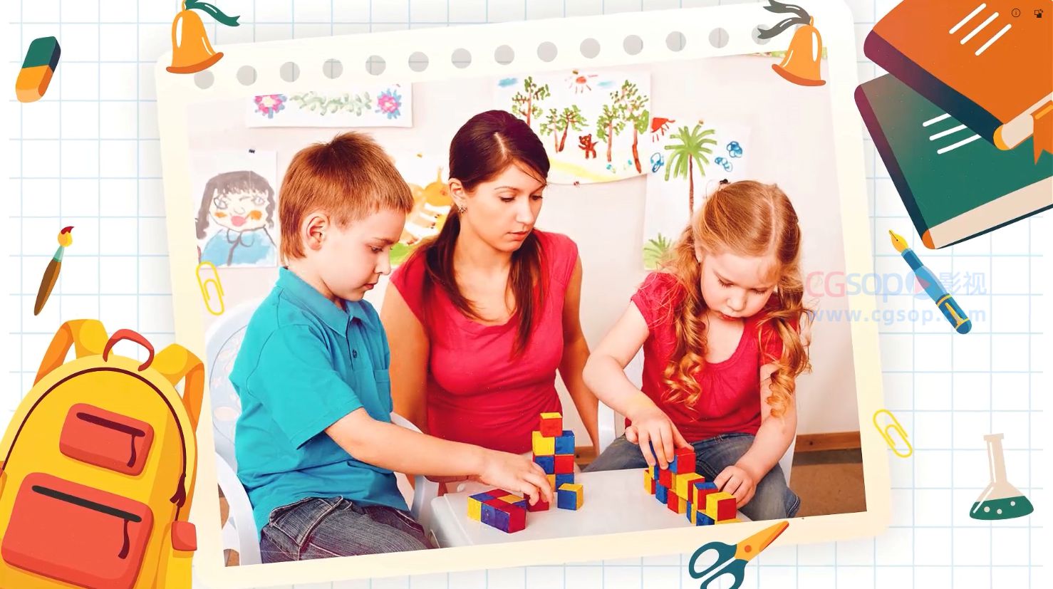 开学校园教育孩子照片动画视频相册AE模板