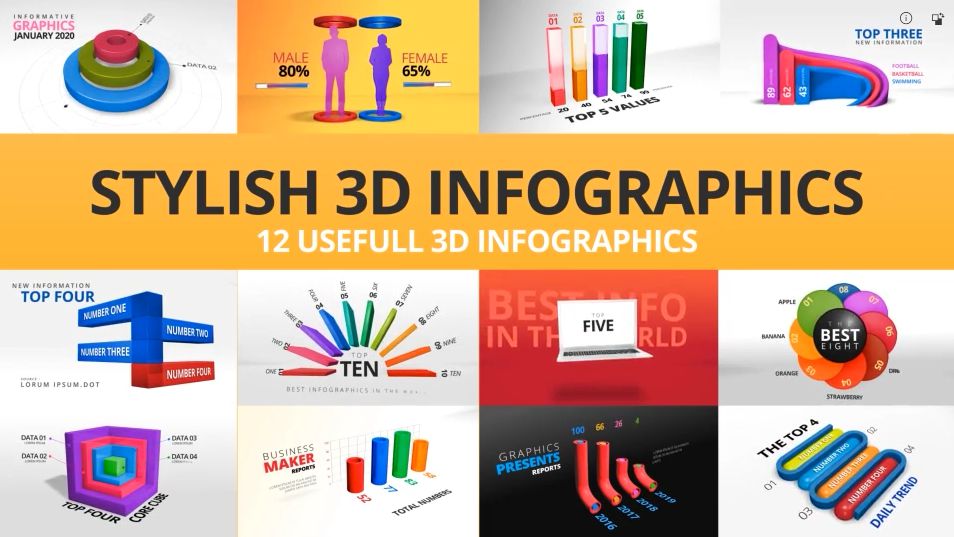 三维效果信息图表动画设计