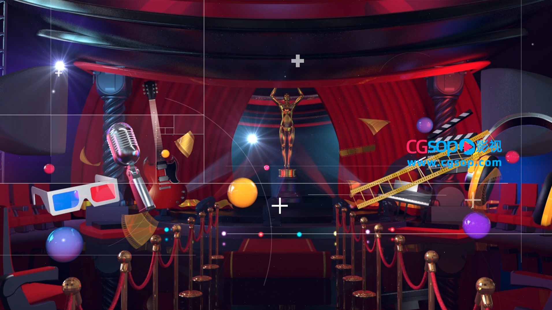 舞台幕布拉开logo片头三维动画AE模板