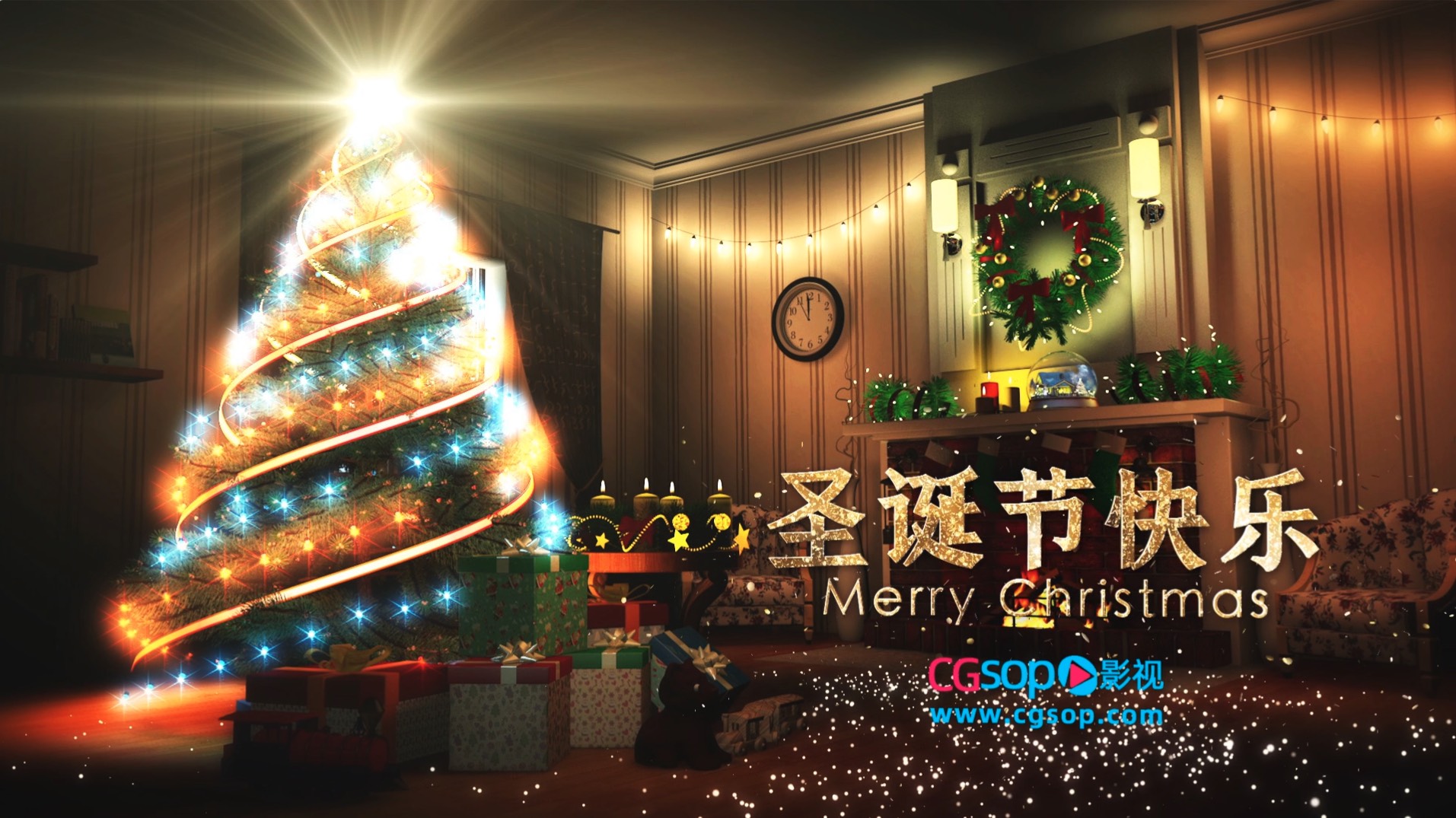 圣诞节三维粒子片头AE模板