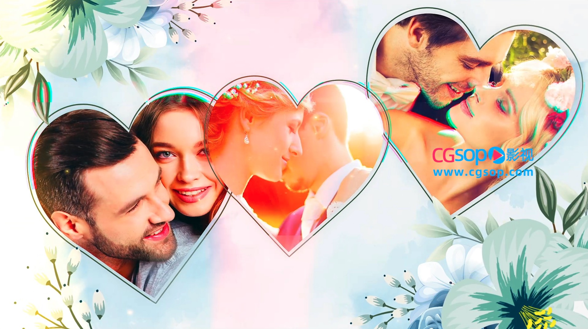 水彩花卉浪漫婚礼写真AE模板