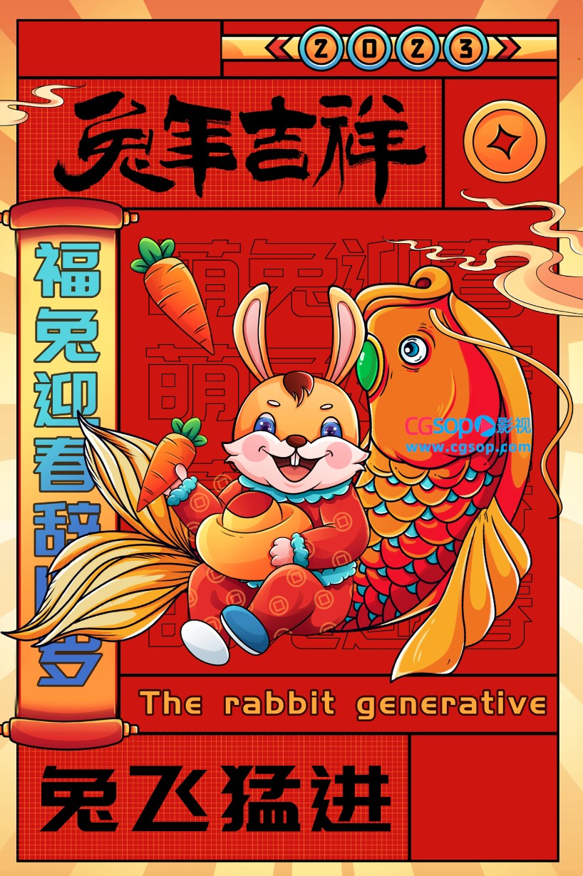国潮风福兔迎春辞旧岁