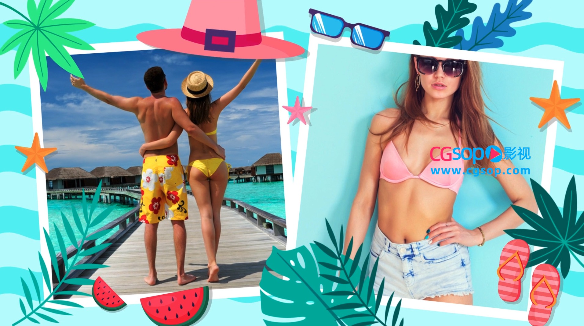 欢乐暑期旅游生活图文幻灯片展示AE模板