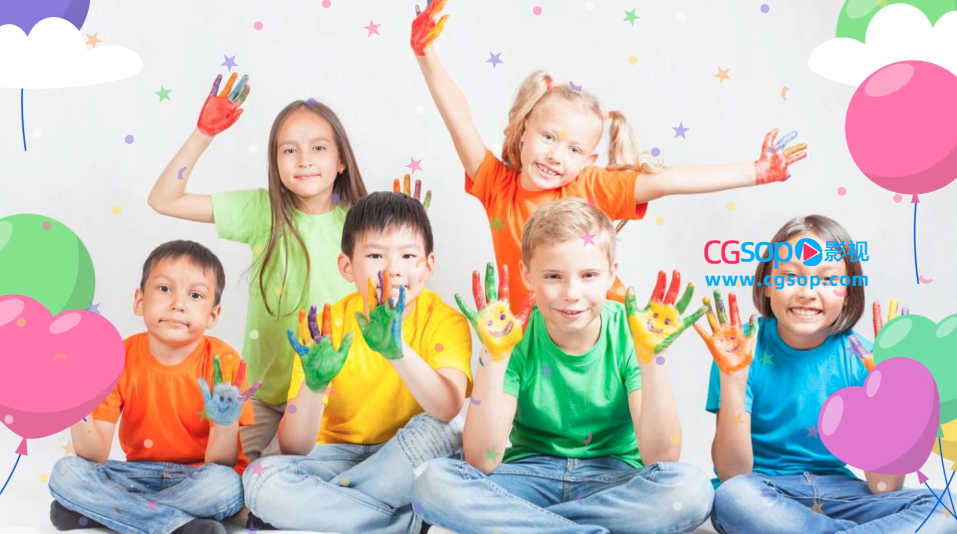 快乐童年多彩气球卡通儿童视频相册AE模板