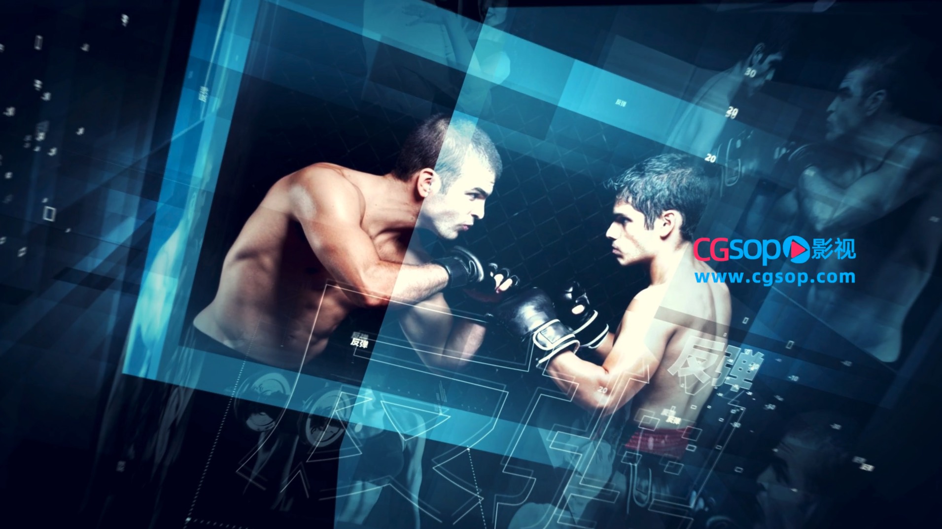 蓝色网格空间栏包片头AE模板