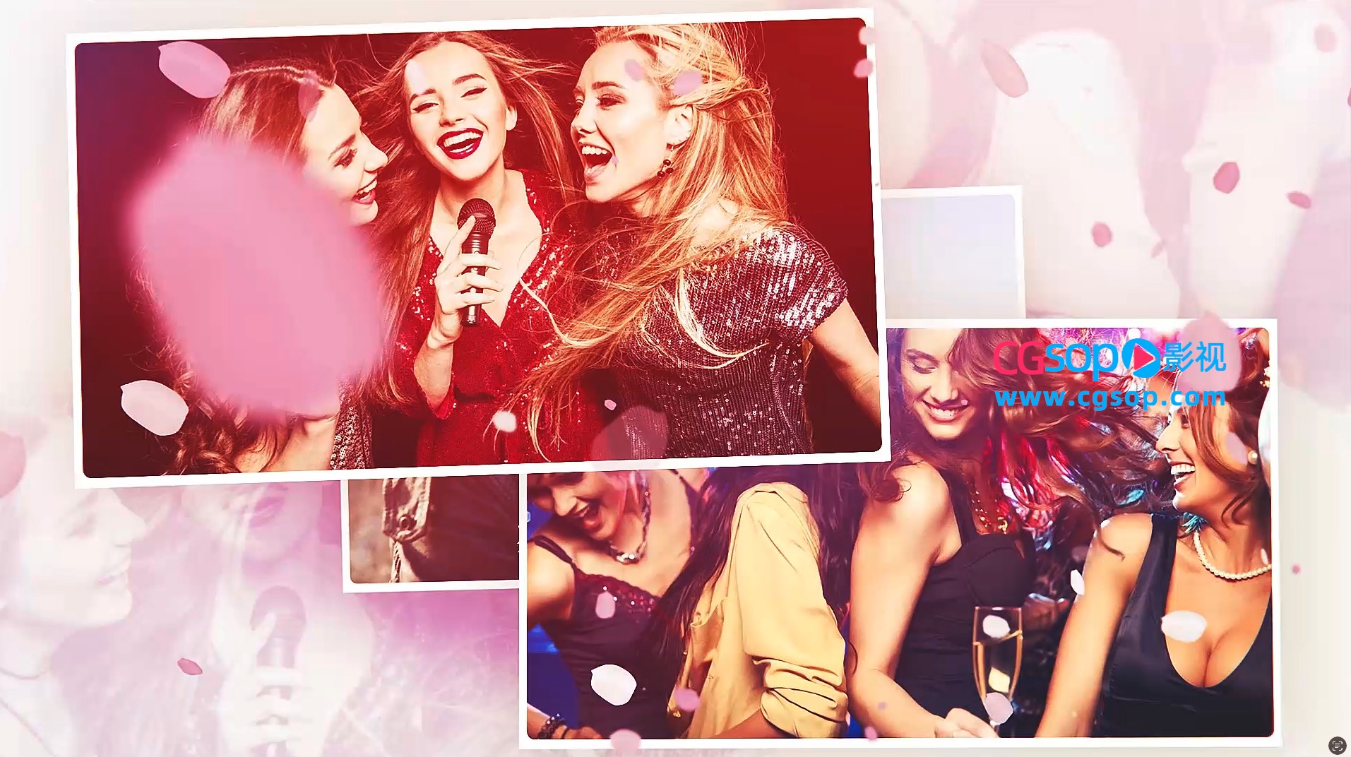 浪漫玫瑰花瓣转场照片写真相册展示AE模板