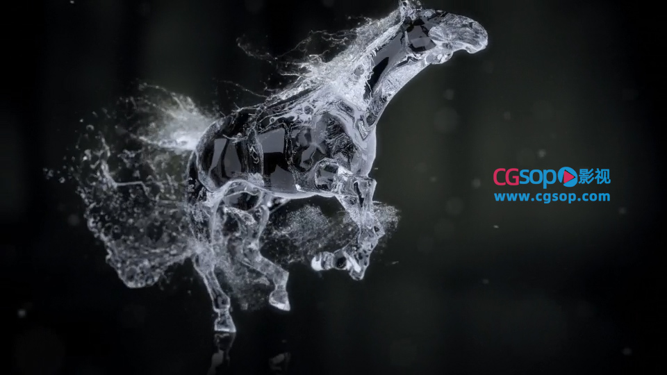 水特效组成马奔跑动画logo展示