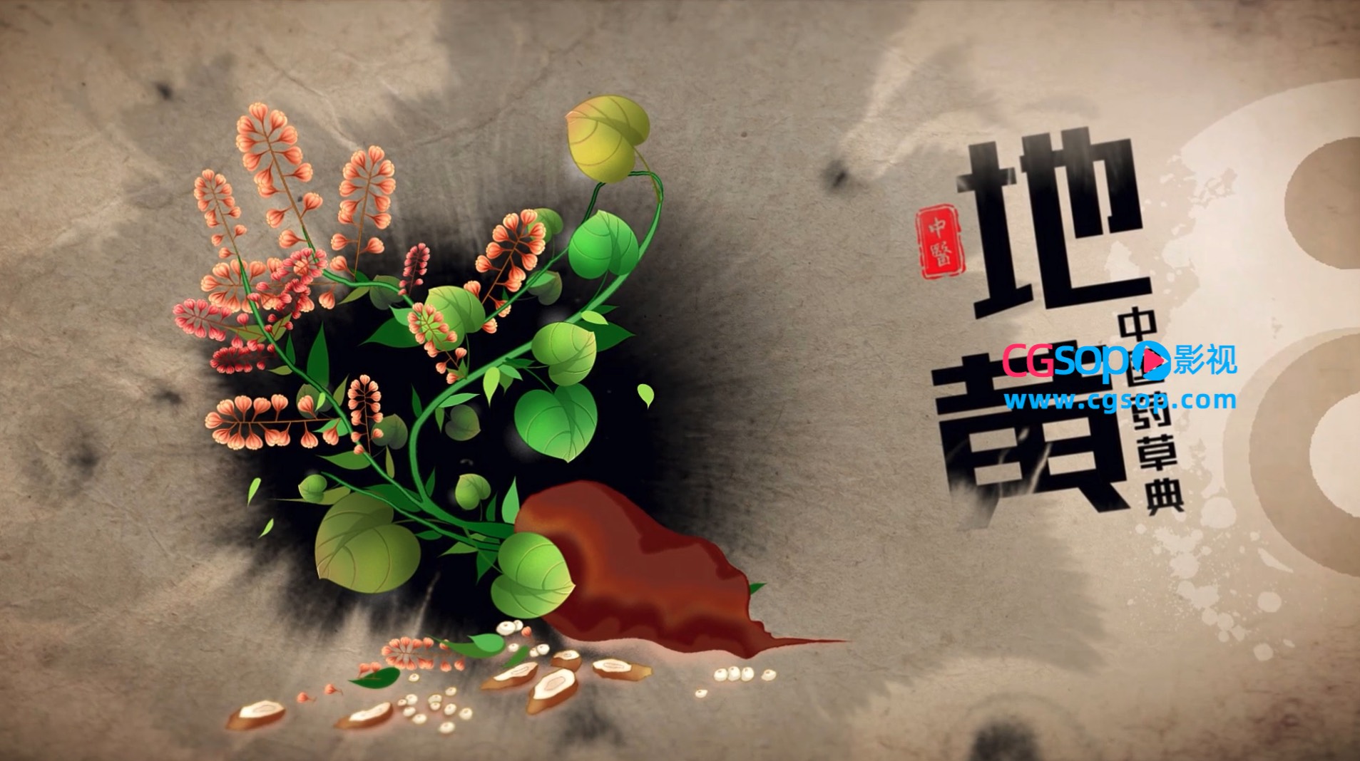 中国复古卷轴翻页中草药AE模板