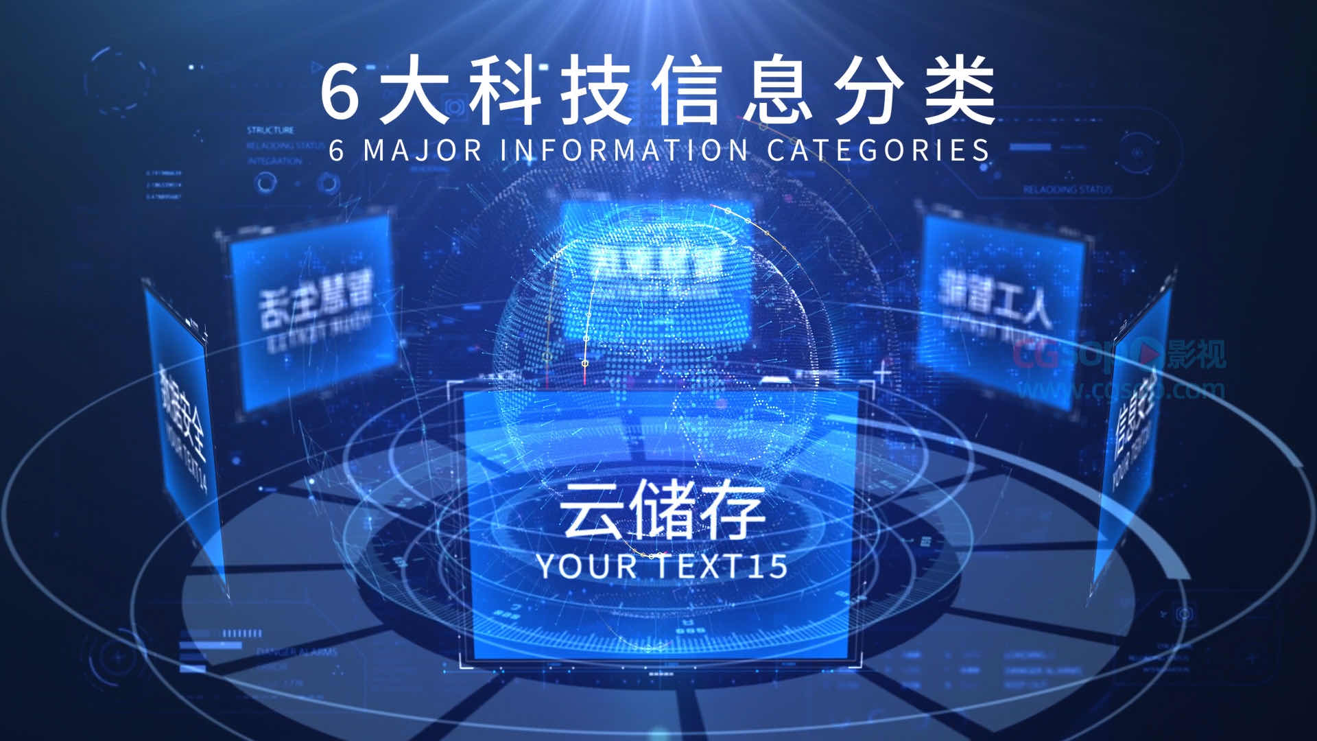 科技粒子数字信息版块分类展示AE模板