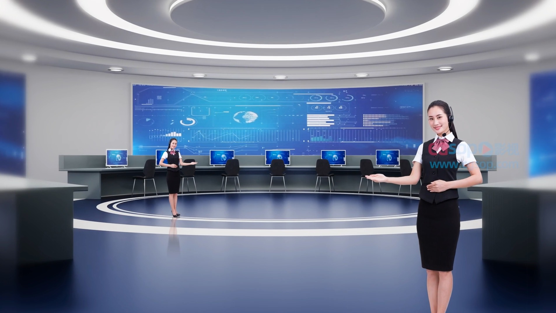 大屏幕监控大厅HUD效果科技实验室