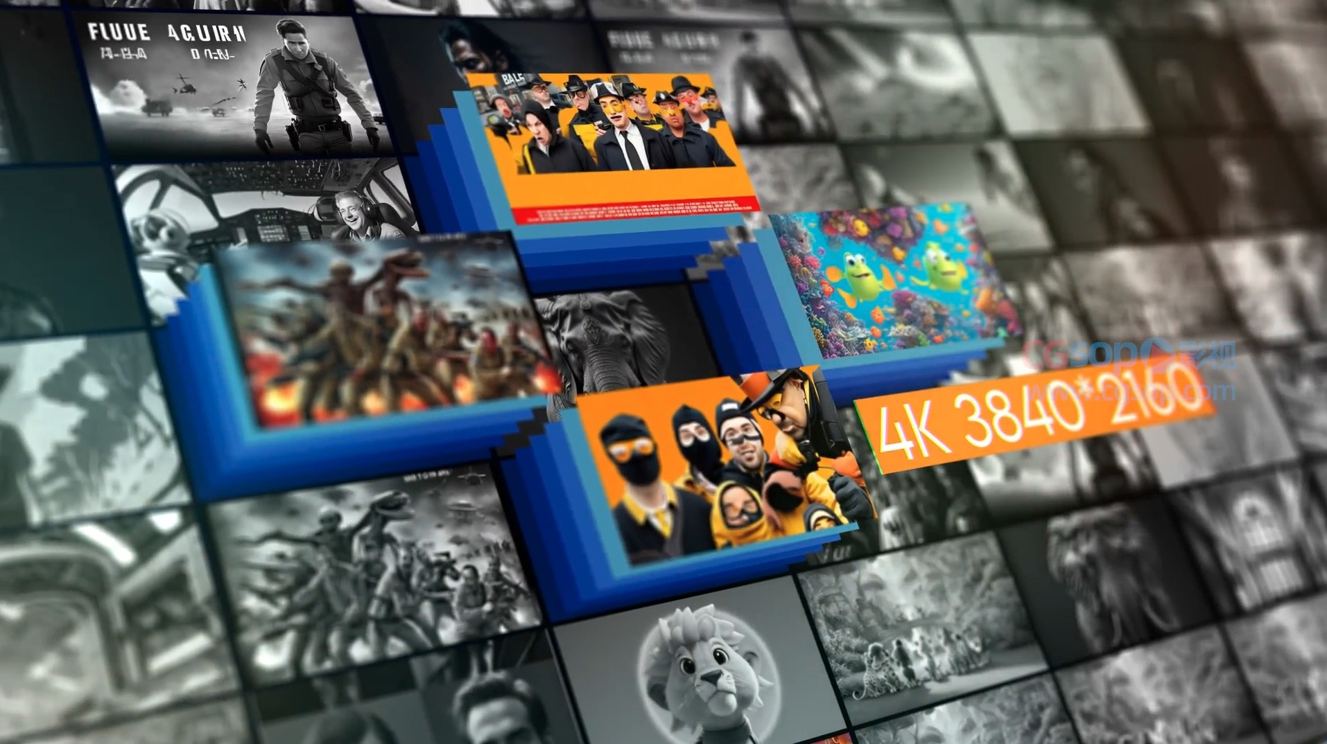 马赛克图片墙拼接图像突出展示