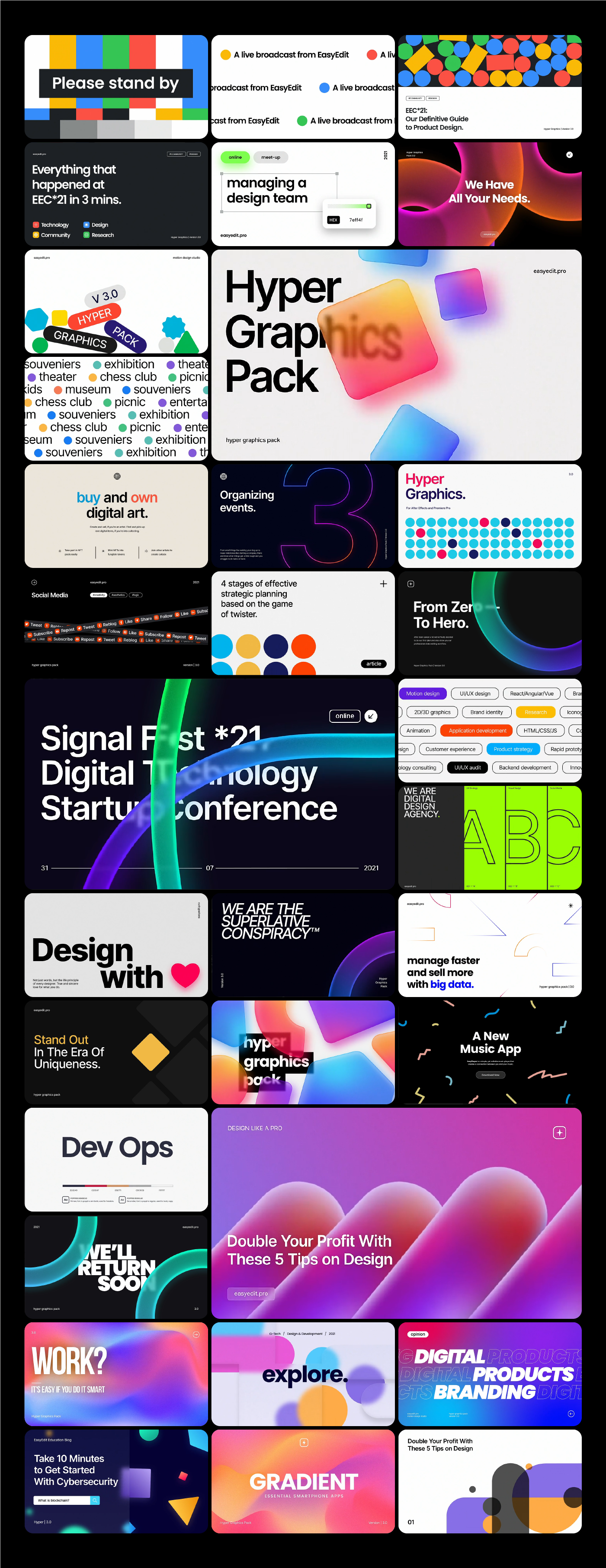 PR脚本-1650种时尚网络社交媒体LOGO标题图文排版设计动画 Hyper V3.1