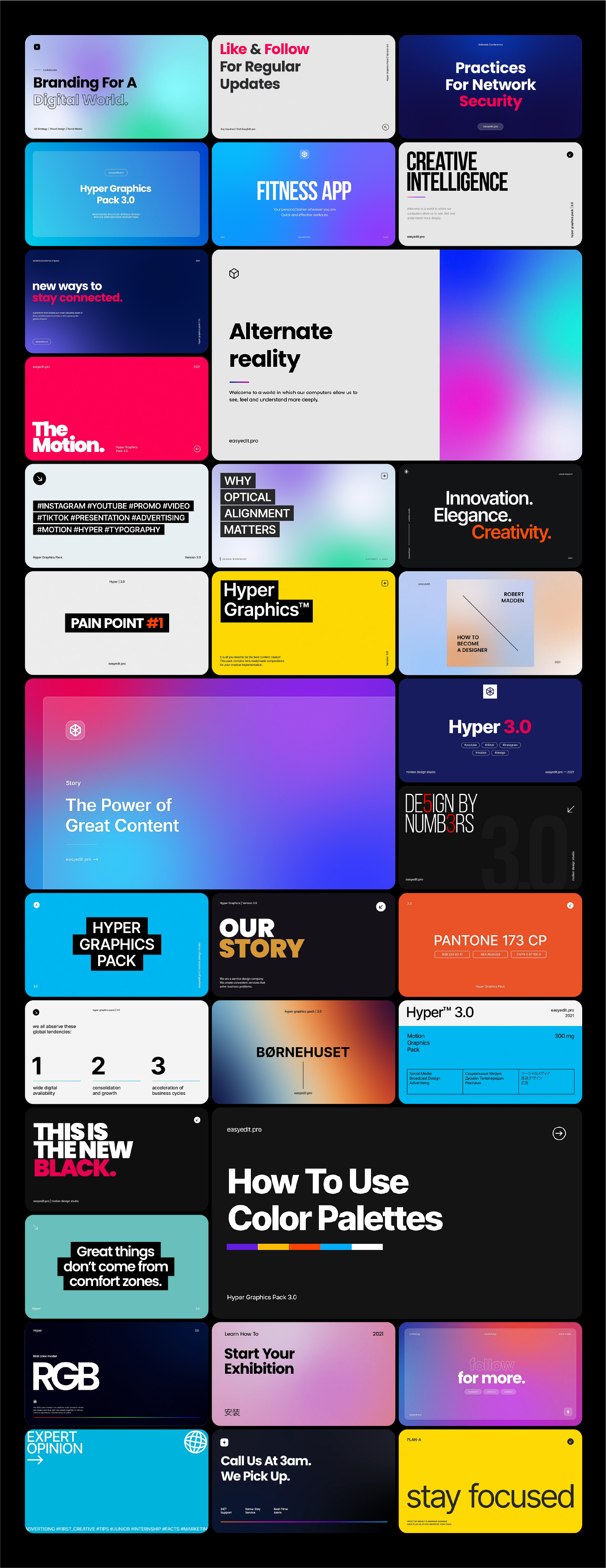 PR脚本-1650种时尚网络社交媒体LOGO标题图文排版设计动画 Hyper V3.1