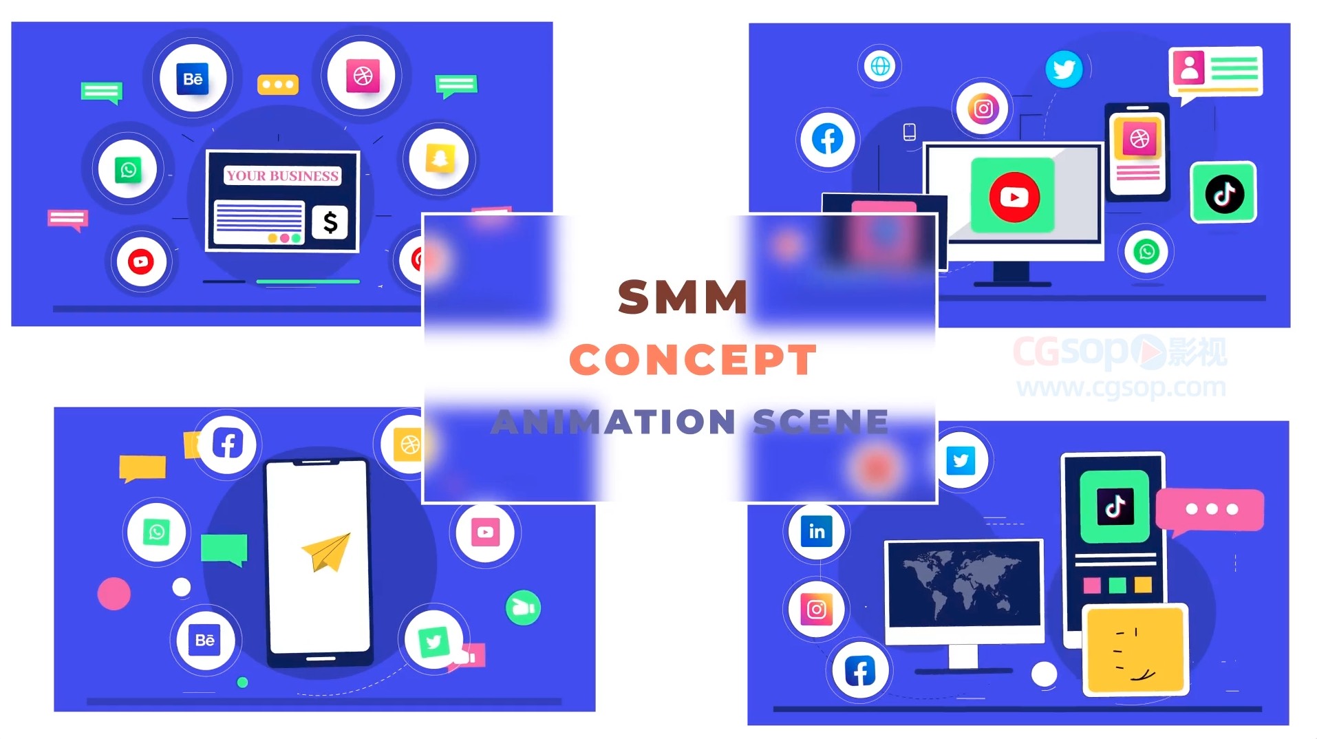 社会化媒体营销概念动画场景