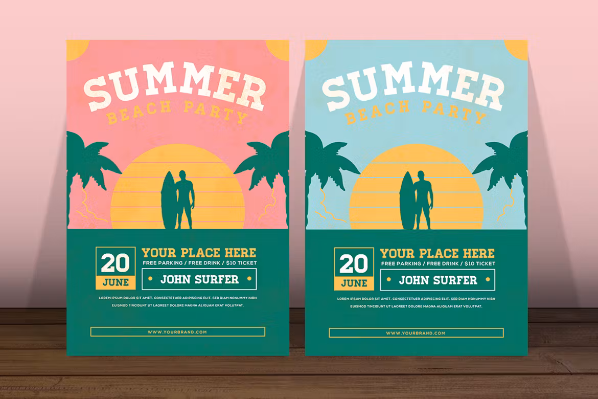 海滩冲浪传单矢量AI文件