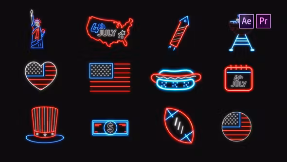 霓虹灯氖气图标灯管 包含After Effects和mogrt版本