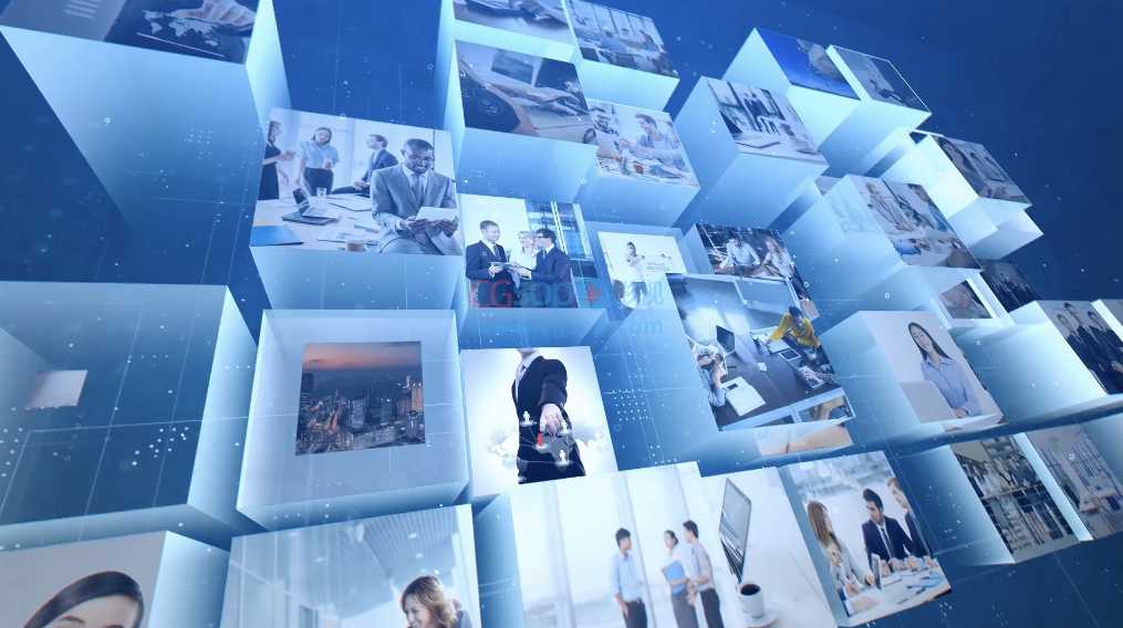 商务科技闪烁方块照片墙AE模板