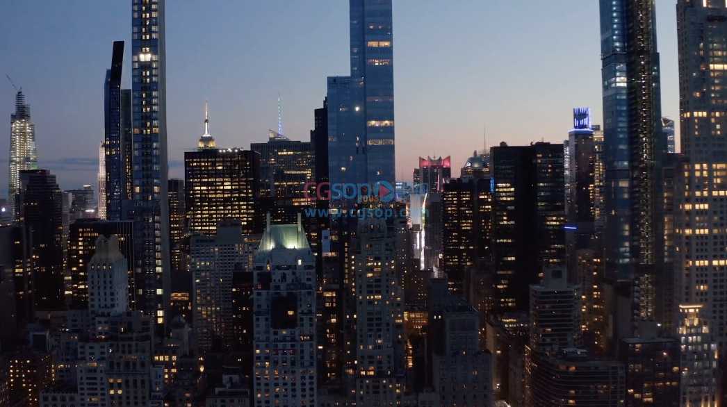 傍晚灯火通明的城市