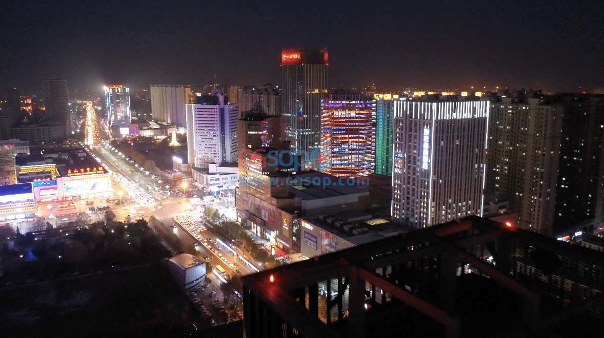 4K航拍唐山夜景高楼大厦城市上