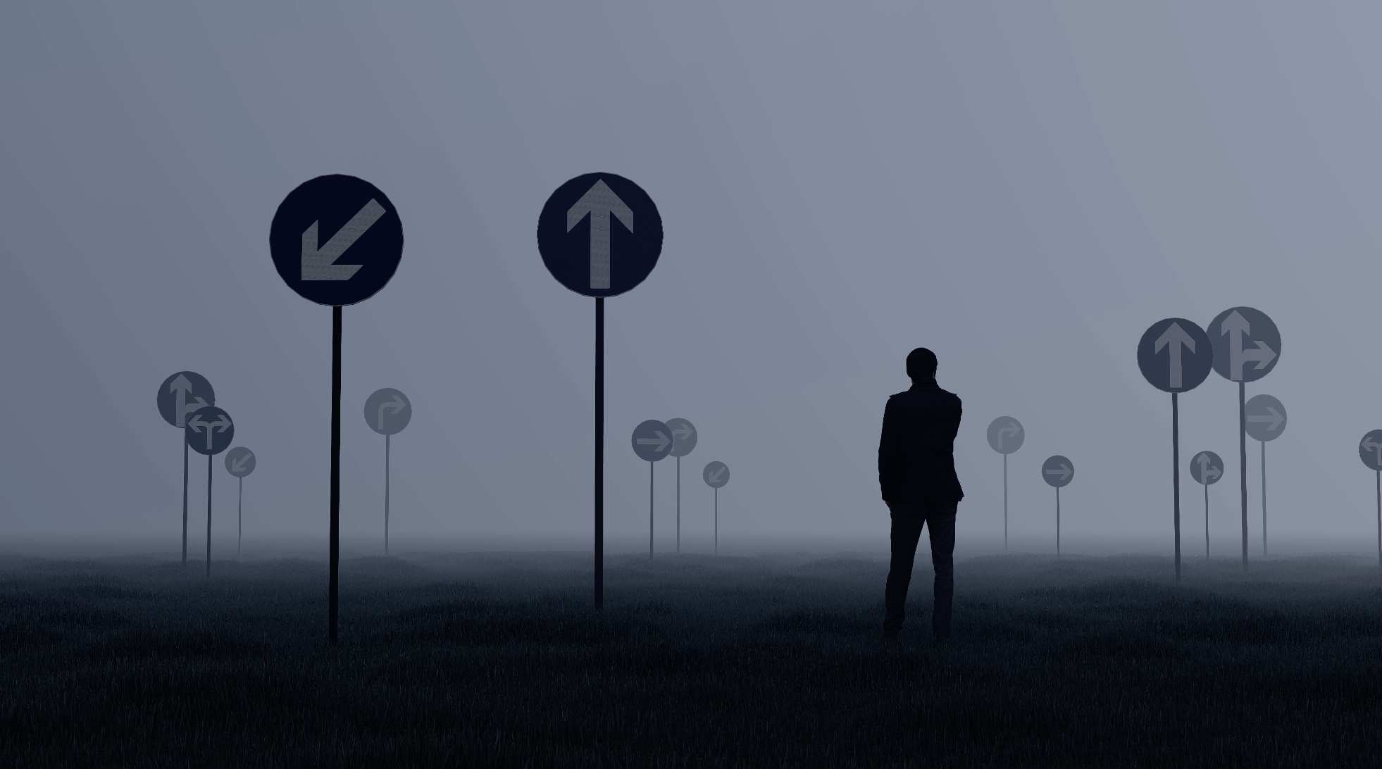 寻找方向迷茫箭头指出开启未来之门