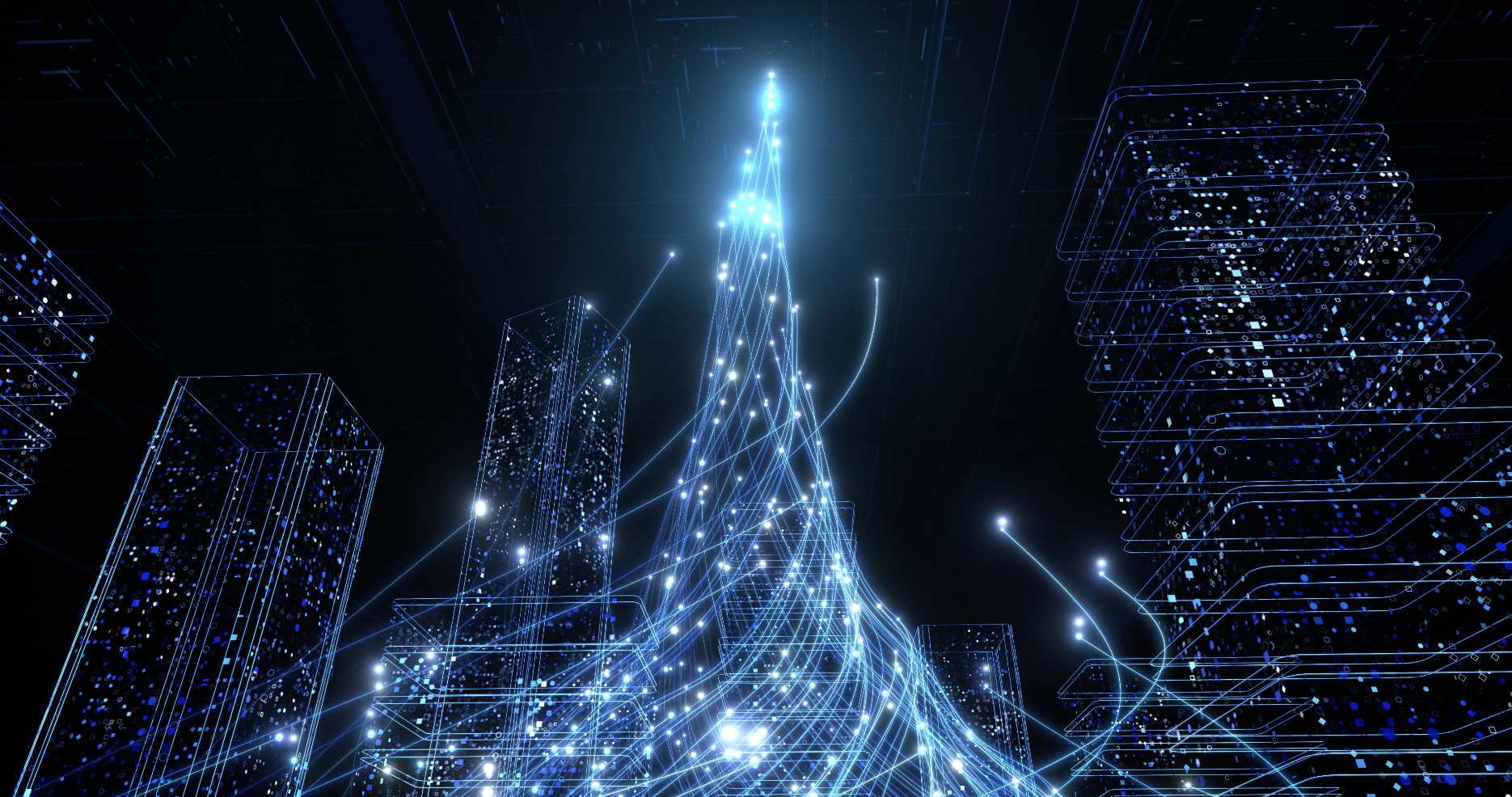 科技粒子生长线条汇聚成大脑