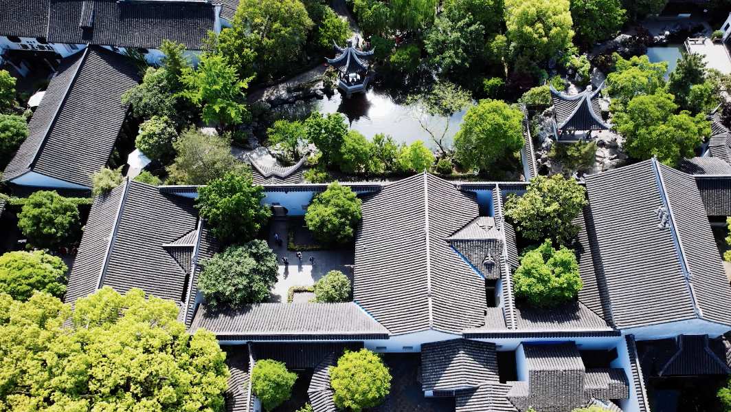 航拍苏州地标江南古镇木渎古镇