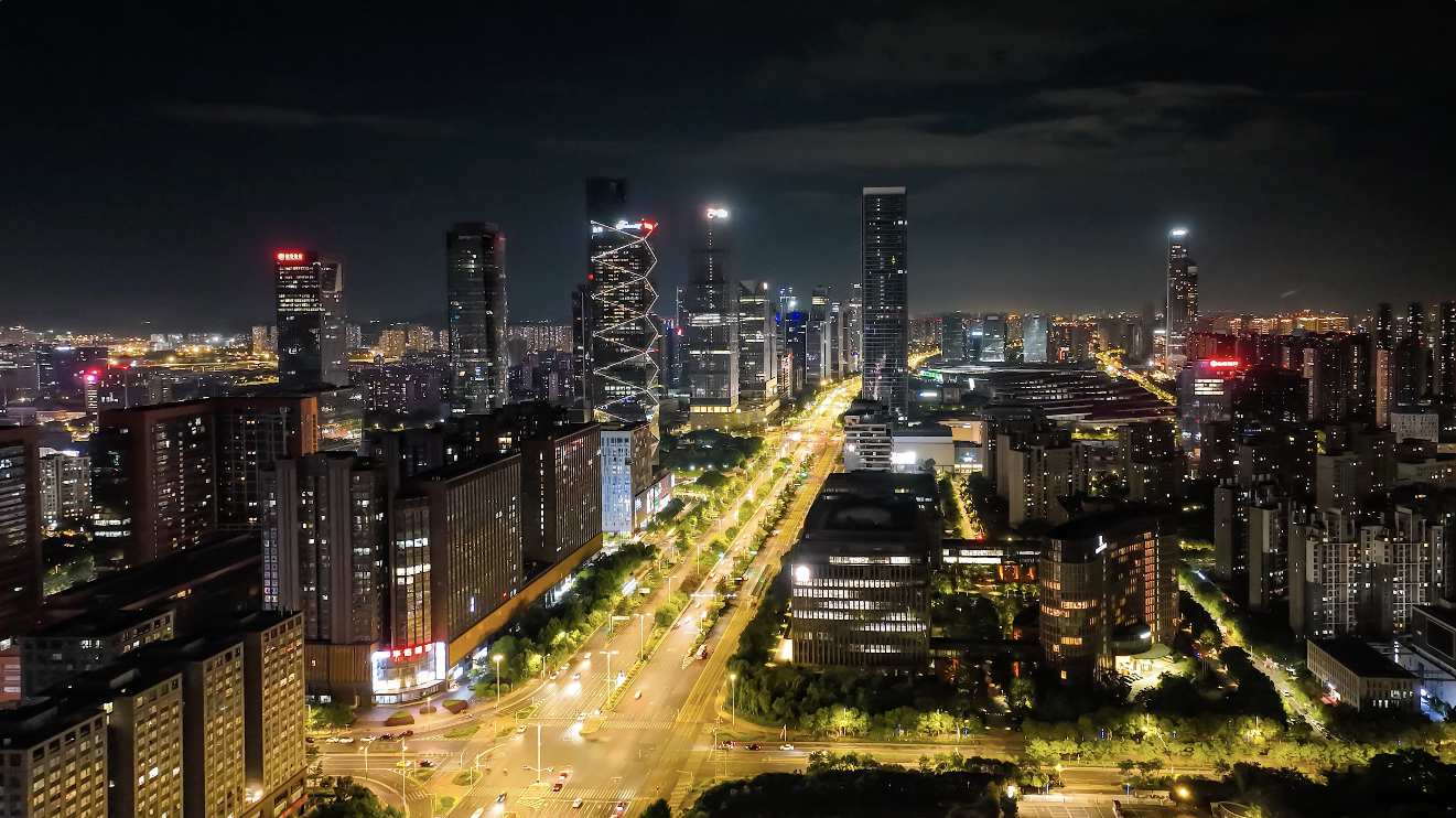 城市延时航拍地标建筑夜景