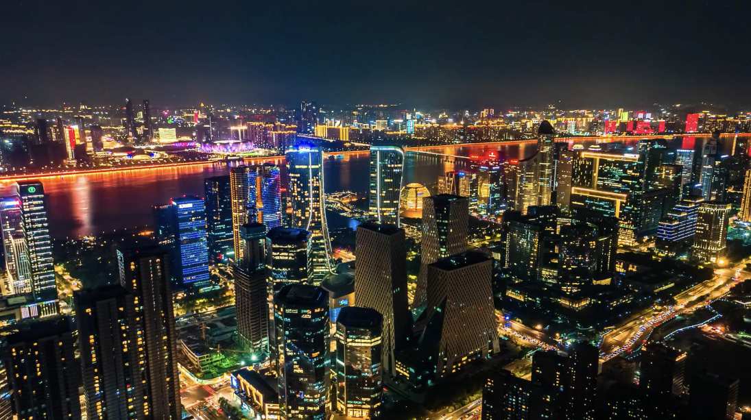 震撼航拍延时城市夜景天际线