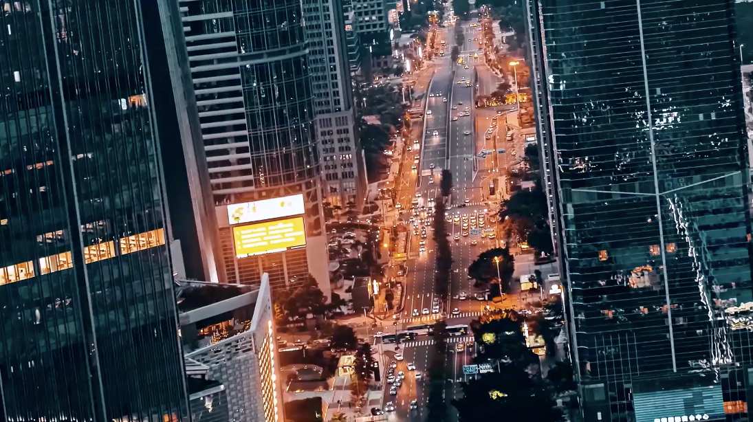 城市交通夜景航拍特写镜头