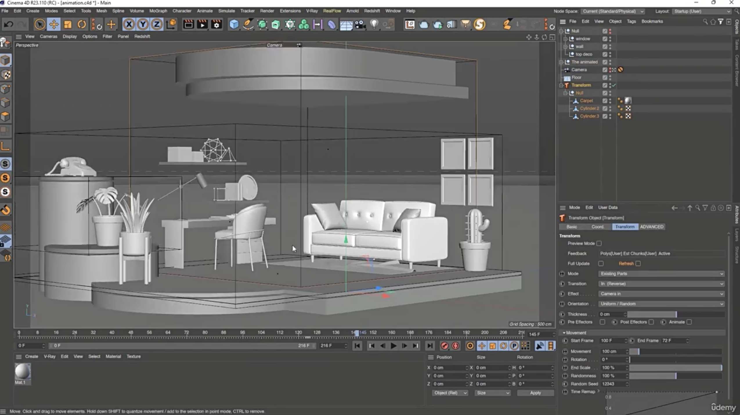 C4D教程-创建卡通动态图形室内房间场景动画