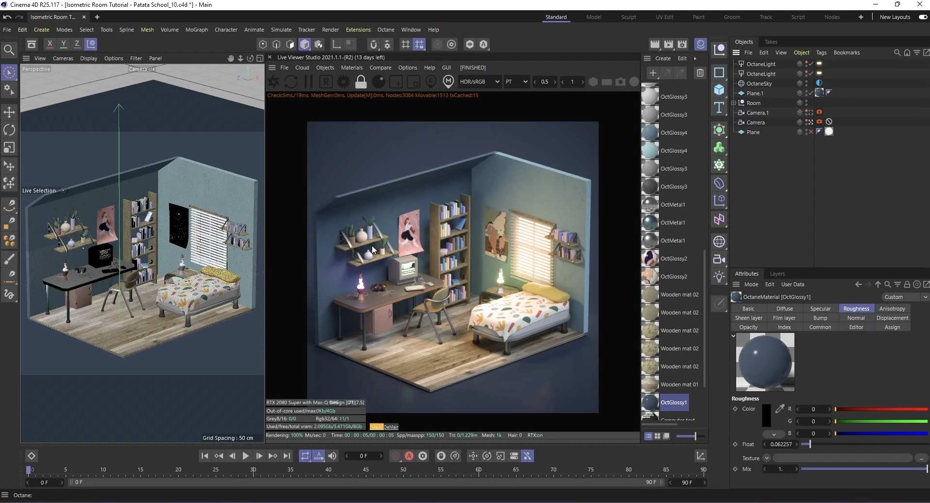C4D教程-可爱卡通三维卧室建模制作 How to Make an Isometric Room in Cinema 4D and Octane