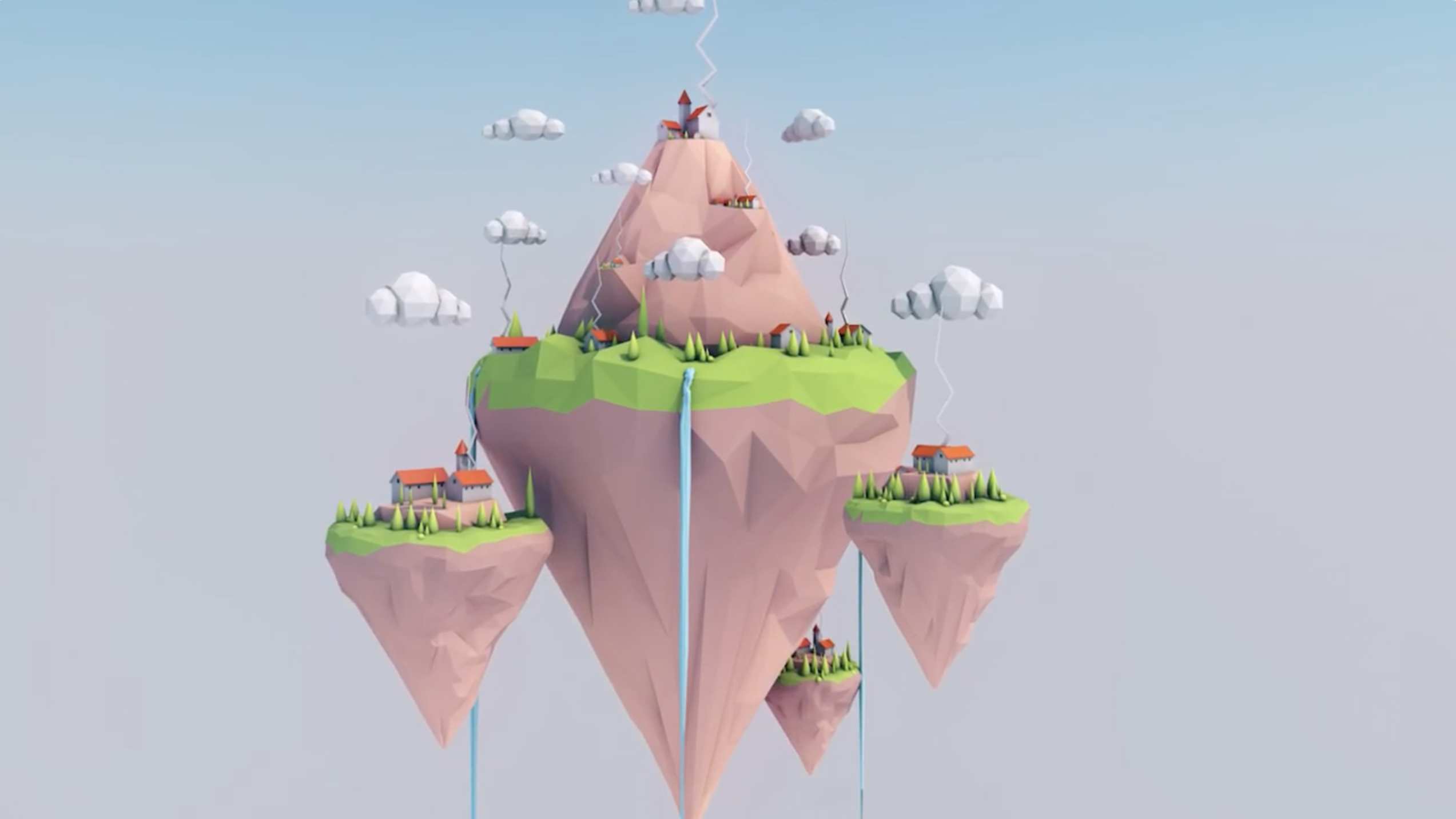 C4D教程-创建可爱卡通低多边形悬浮岛屿 Skillshare – Creating a low poly floating islands in Cinema 4D
