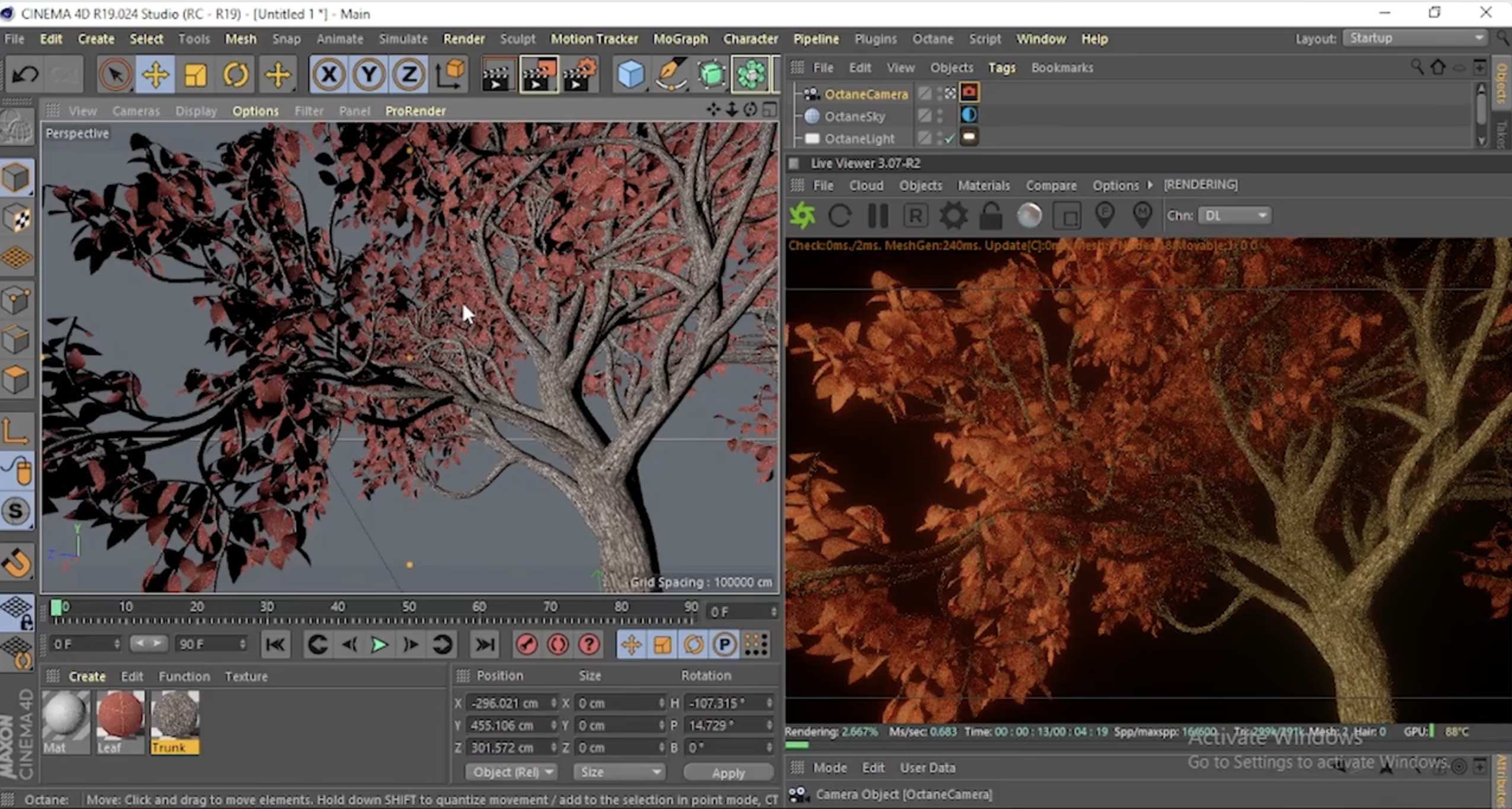 C4D教程-使用Octane制作简单逼真的树木场景