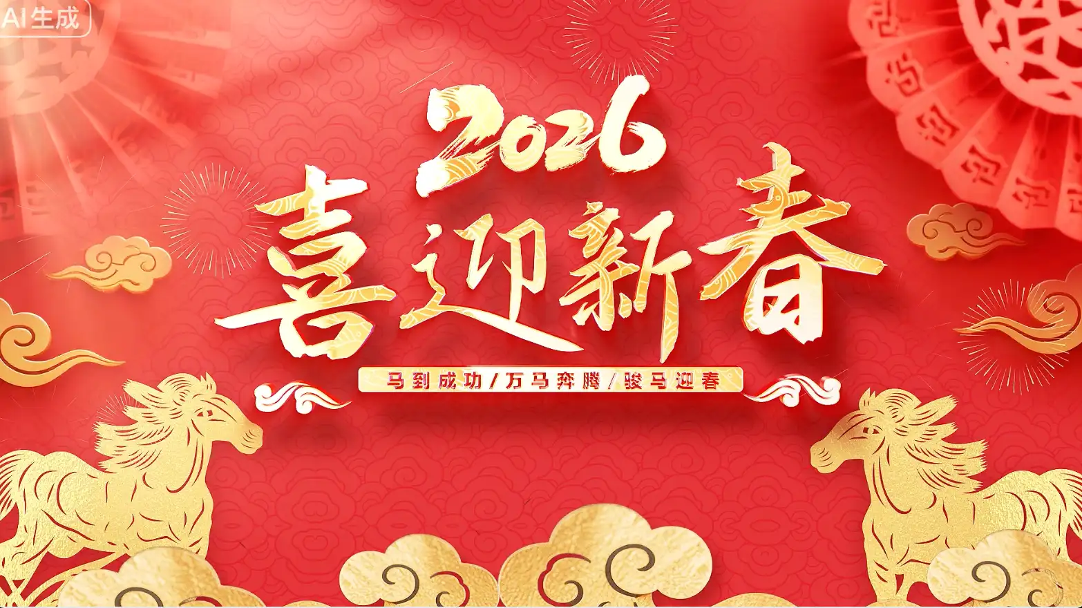 国潮穿梭2026马年形象喜庆烟花片头AE模板